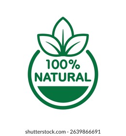 100% Natural and Organic Product Icons – Circular Vector Badges for Healthy and Organic Food Labels