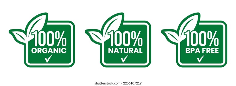 100% Natural and organic Product Vector Icon Circle Sign. Healthy Food Emblem. Organic food Badge.