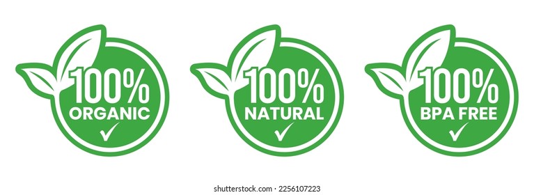 100% Natural and organic Product Vector Icon Circle Sign. Healthy Food Emblem. Organic food Badge.