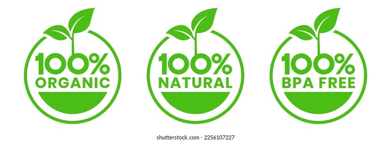 100% Natural and organic Product Vector Icon Circle Sign. Healthy Food Emblem. Organic food Badge.