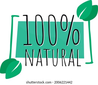 100 natural. Organic products. green square icons, ingredients and ecological raw materials