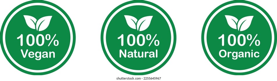 100% natural organic vegan label icon, vector illustration