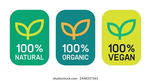 100% natürliches, biologisches, veganes Produktetikett mit Pflanzensymbol