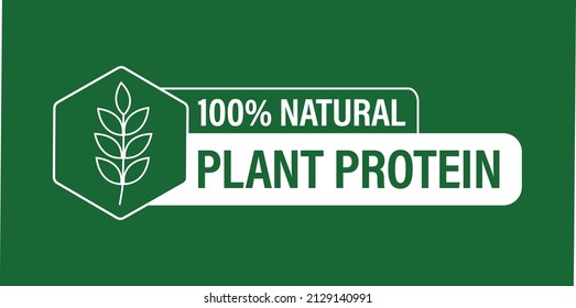 100% natural, plant protein vector icon isolated on green bakground