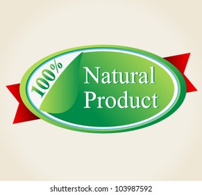 100% Natural Product Badge with red ribbon in the back