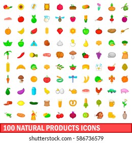 100 natural product icons set in cartoon style for any design vector illustration