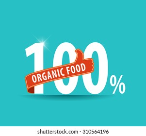 100% natural product, 100% organic typography with thumb up icon vector- eps10