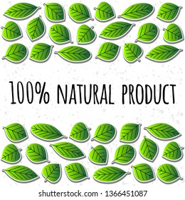 100% natural product phrase and vector leaves illustration set. Ecology, environment, botany vector elements