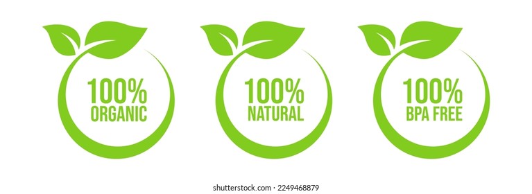 100% Natural Product Vector Icon Circle Sign. Healthy Food Emblem. Organic food Badge.