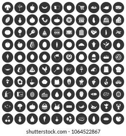 100 natural products icons set in simple style white on black circle color isolated on white background vector illustration