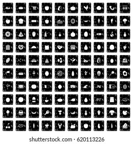 100 natural products icons set in grunge style isolated vector illustration