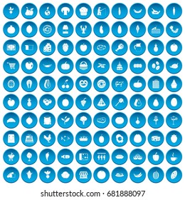 100 natural products icons set in blue circle isolated on white vector illustration