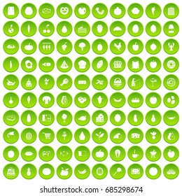 100 natural products icons set green