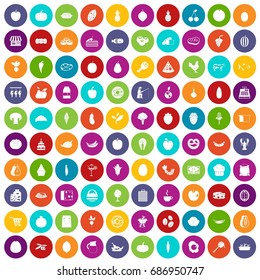 100 natural products icons set in different colors circle isolated vector illustration