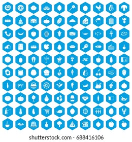 100 natural products icons set in blue hexagon isolated vector illustration