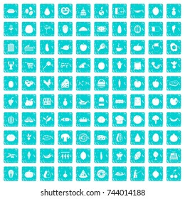 100 natural products icons set in grunge style blue color isolated on white background vector illustration