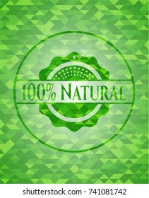 100% Natural realistic green emblem. Mosaic background