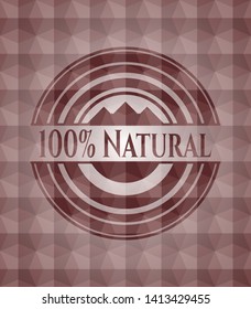 100% Natural red seamless emblem with geometric pattern.