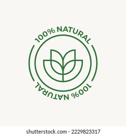 100% natural, round stamp. Natural product symbol, vector label.