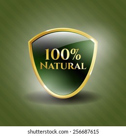 100% Natural shiny shield with green background.