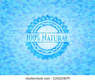 100% Natural sky blue emblem with mosaic background
