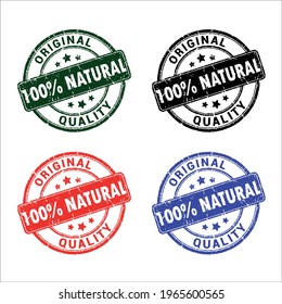 100% natural stamp, label, sticker or stick flat icon for product. organic grunge stamps,