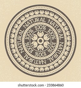 100% Natural stamp label, vector