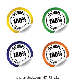 100% Natural sticker, button, label and sign set - vector