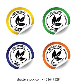 100% natural sticker, button, label and sign set - vector