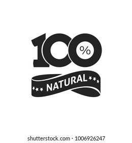 100 % natural vector green label black and white stamp or rubber isolated, 100 percent natural sticker or logo symbol design, number 100