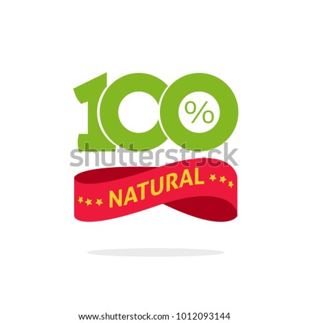 100 % natural vector green and red label, stamp or rubber isolated, 100 percent natural sticker or logo symbol design, number 100 sign