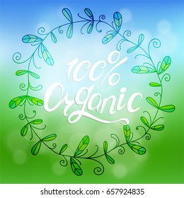 100% Natural Vector Lettering Stamp Illustration.