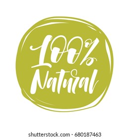 100% Natural Vector Lettering Stamp Illustration.