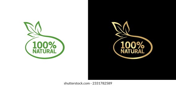 100% natural vector logo or badge template for products with luxury leaves