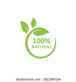 100% Natural Vector Logo Design. 100% Natural Icon For Product Food , Vector Illustration