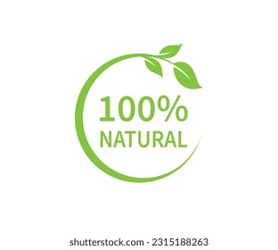 100% Diseño de logotipo vectorial natural. 100% Signo natural con hojas verdes. 