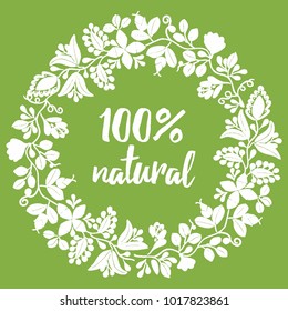 100% natural vector sign stamp on green background