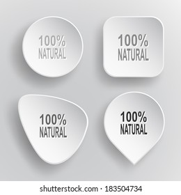 100% natural. Botones vectoriales planos blancos sobre fondo gris.