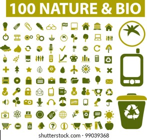 100 nature & bio icons set, vector