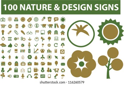 100 nature & design signs, icons set, vector