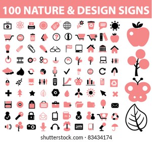 100 nature & design signs, icons, vector