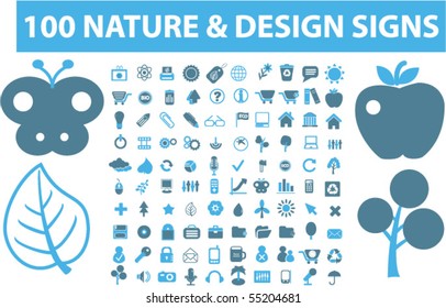 100 Natur- und Designzeichen. Vektorgrafik