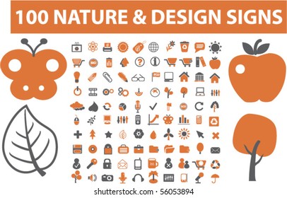 100 Natur- und Designzeichen. Vektorgrafik