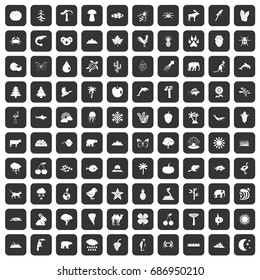 100 nature icons set in black color isolated vector illustration