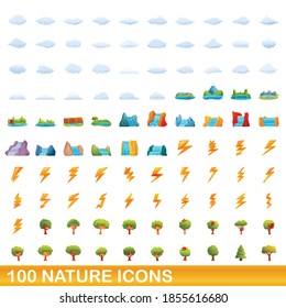 100 nature icons set. Cartoon illustration of 100 nature icons vector set isolated on white background