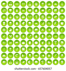 100 nature icons set green circle isolated on white background vector illustration