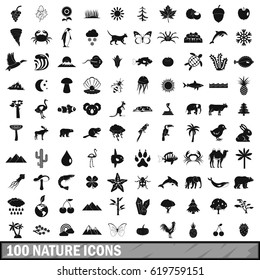 100 nature icons set in simple style for any design vector illustration