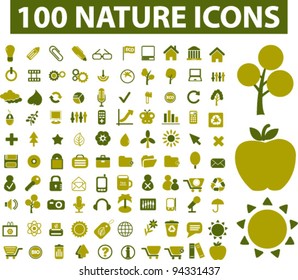 100 nature icons set, vector