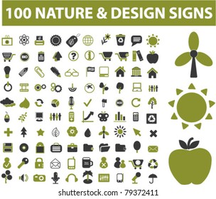 100 nature icons, signs, vector illustrations