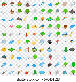 100 nature and landscape icons set in isometric 3d style for any design vector illustration